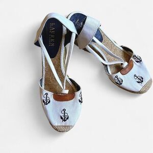 Ralph Lauren White Canvas Wedge Espadrilles Size 7